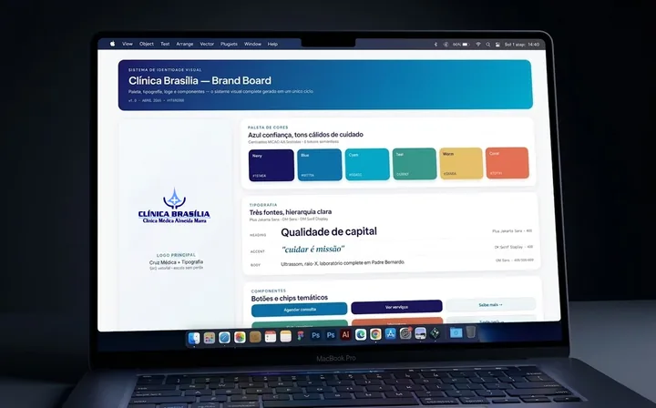Brand board: logo SVG, paleta de cores e tipografia